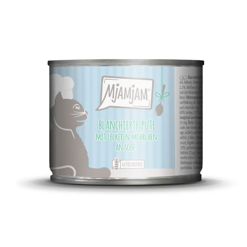 MJAMJAM blanchierte Pute mit leckeren Möhrchen an Soße 185g Katzennassfutter Markenware